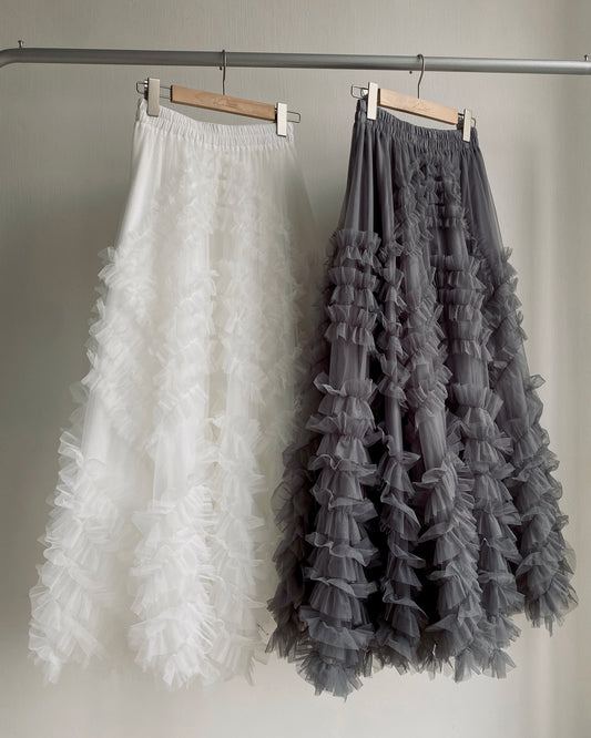 SK182 Bun Frill Skirt - White | Gray | Black