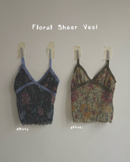 VT333 Floral Sheer Vest - Khaki | Navy