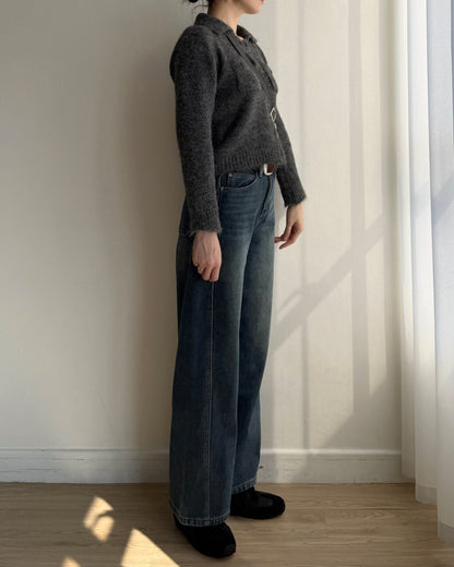 TP561 修身口袋針織上衣 - Ivory | Charcoal