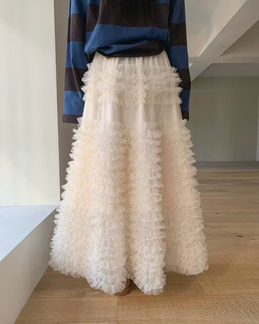 SK213 Ruffle Cancan Skirt - Ivory | Gray