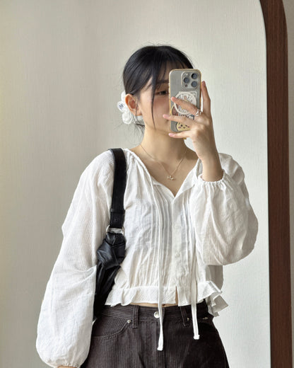 TP620 Pintuck Tie Blouse - Black | White