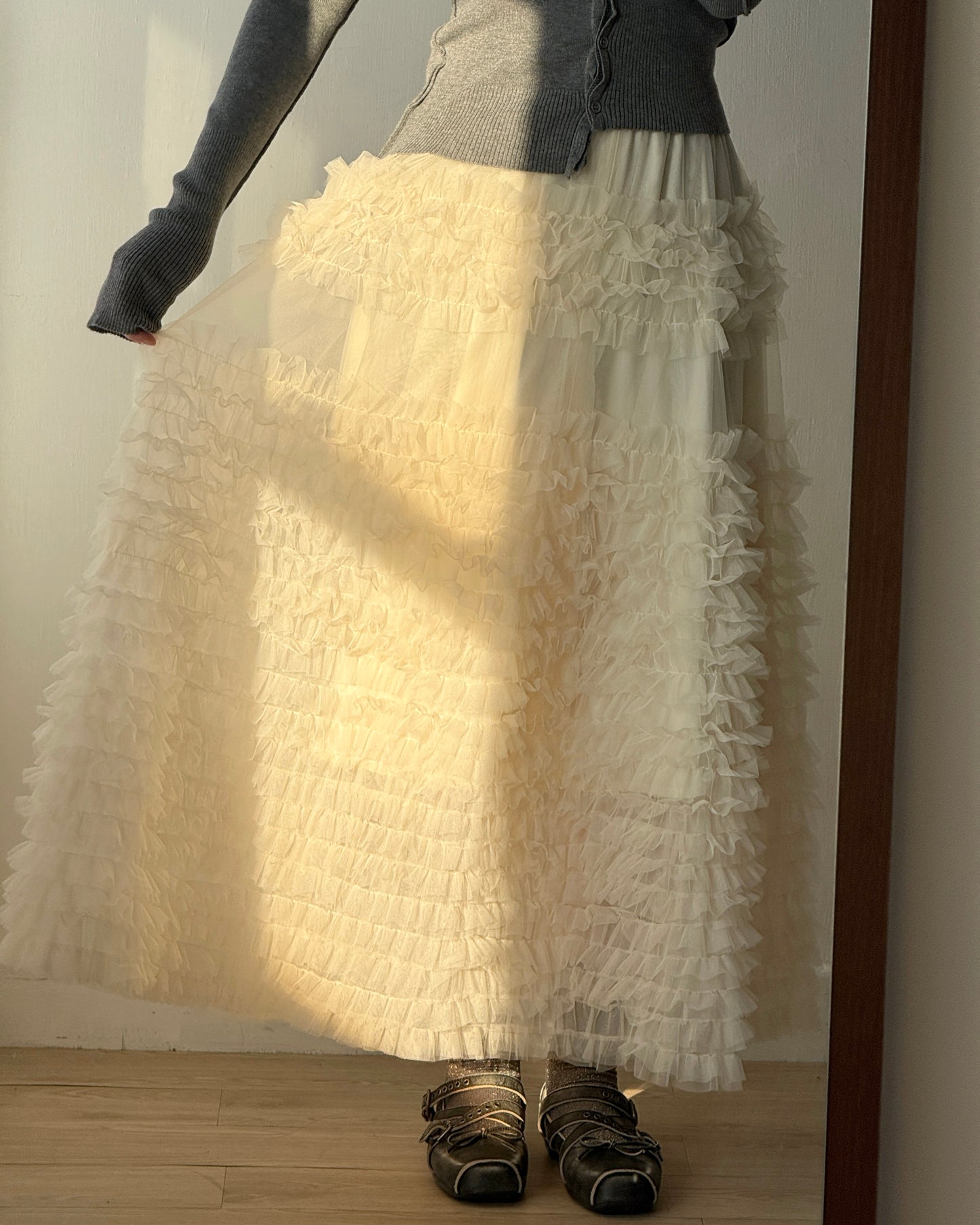 SK213 Ruffle Cancan Skirt - Ivory | Gray