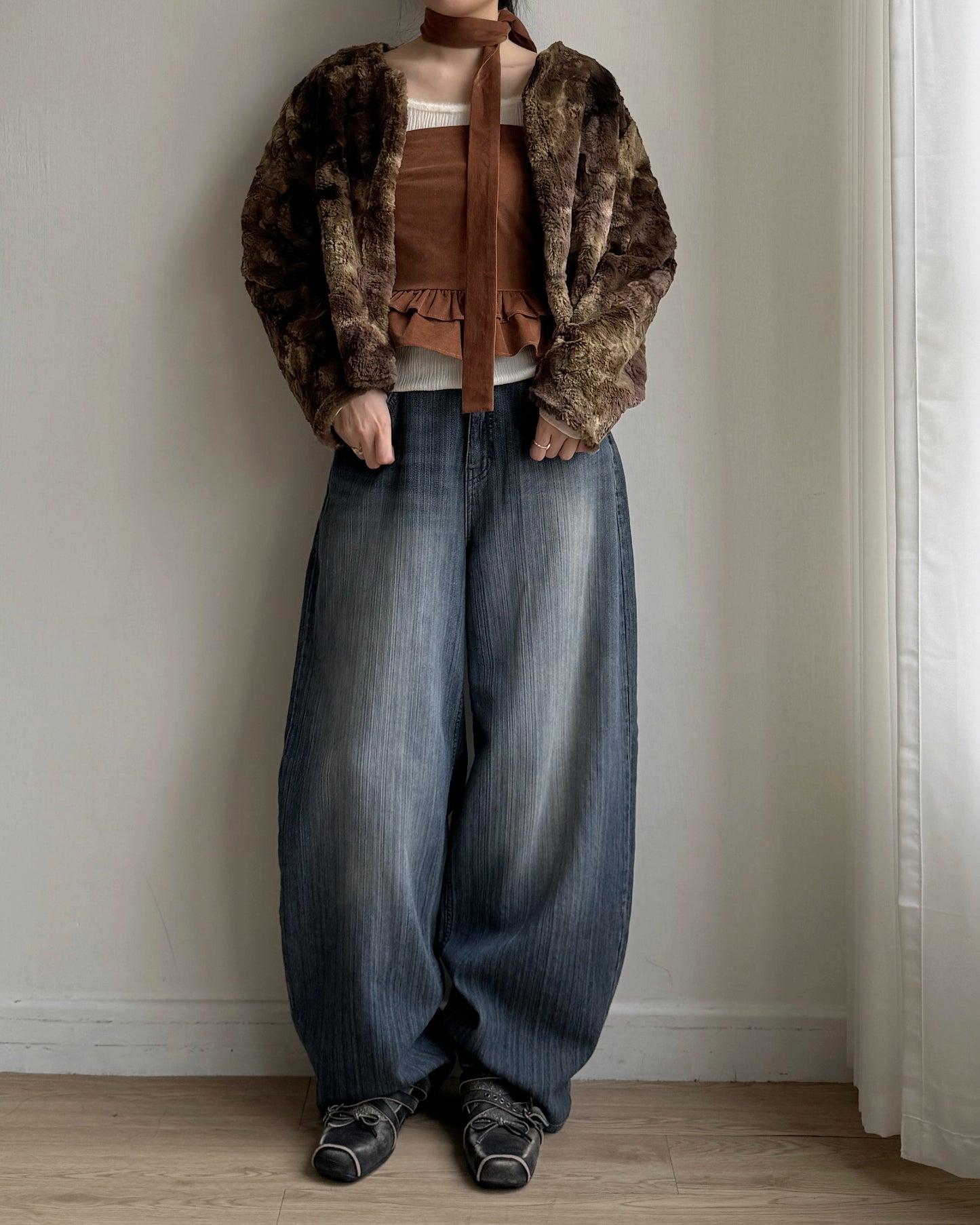 JK044 Mixed Fur Jacket - Khaki | Gray