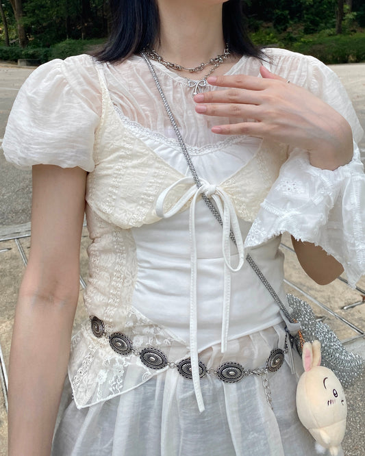 VT245 Lace Vest - Ivory | Black
