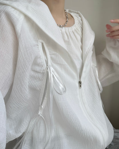 JK046 Ribbon Jacket - White | Skyblue