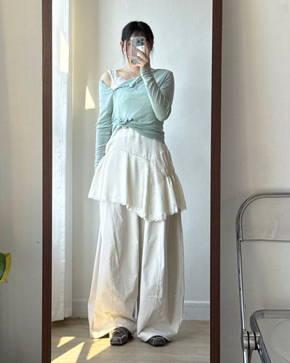 PT086 Balloon Wide Pants - Ivory | Black