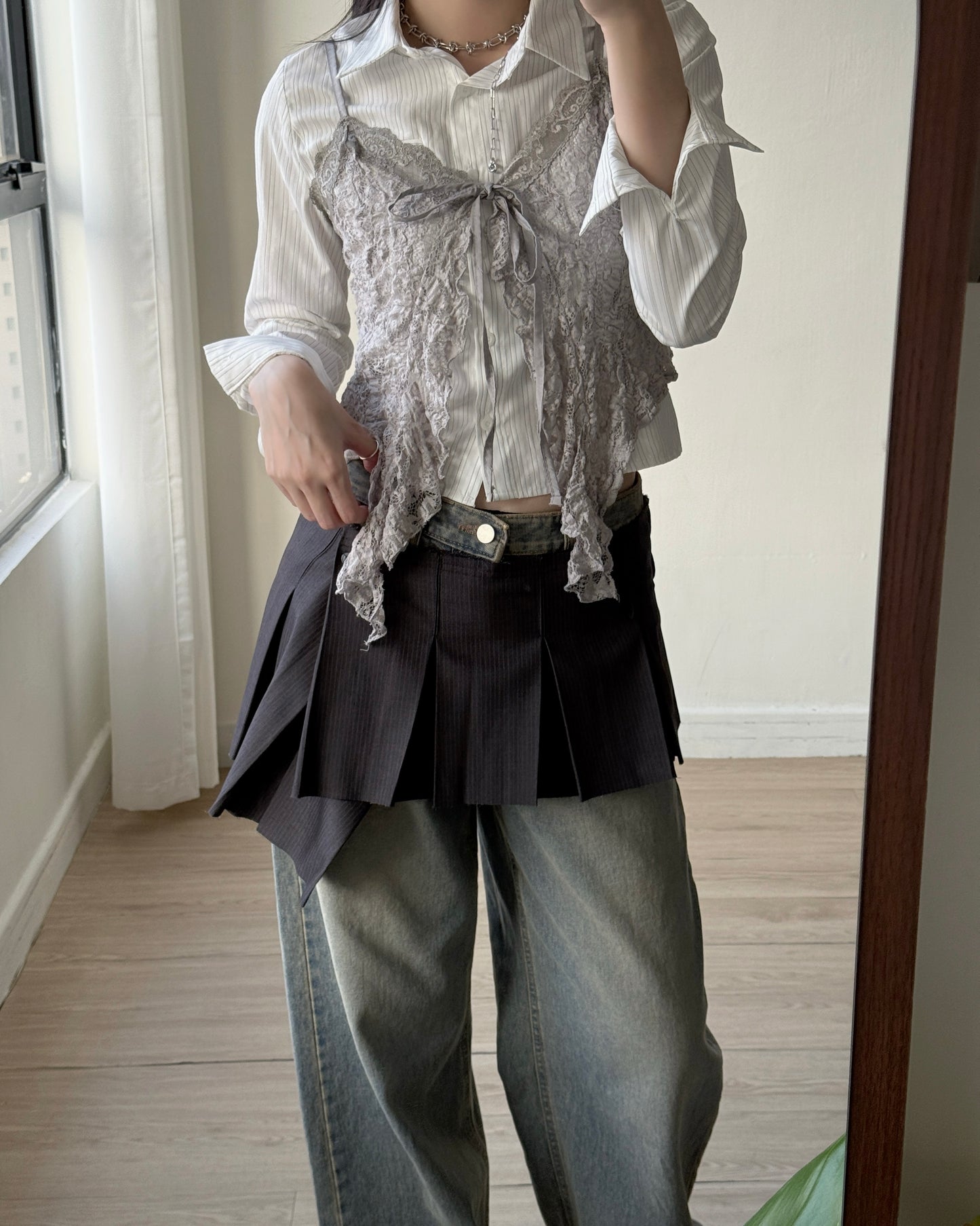 TP574 Cropped Shirt - Khaki | Blue | White