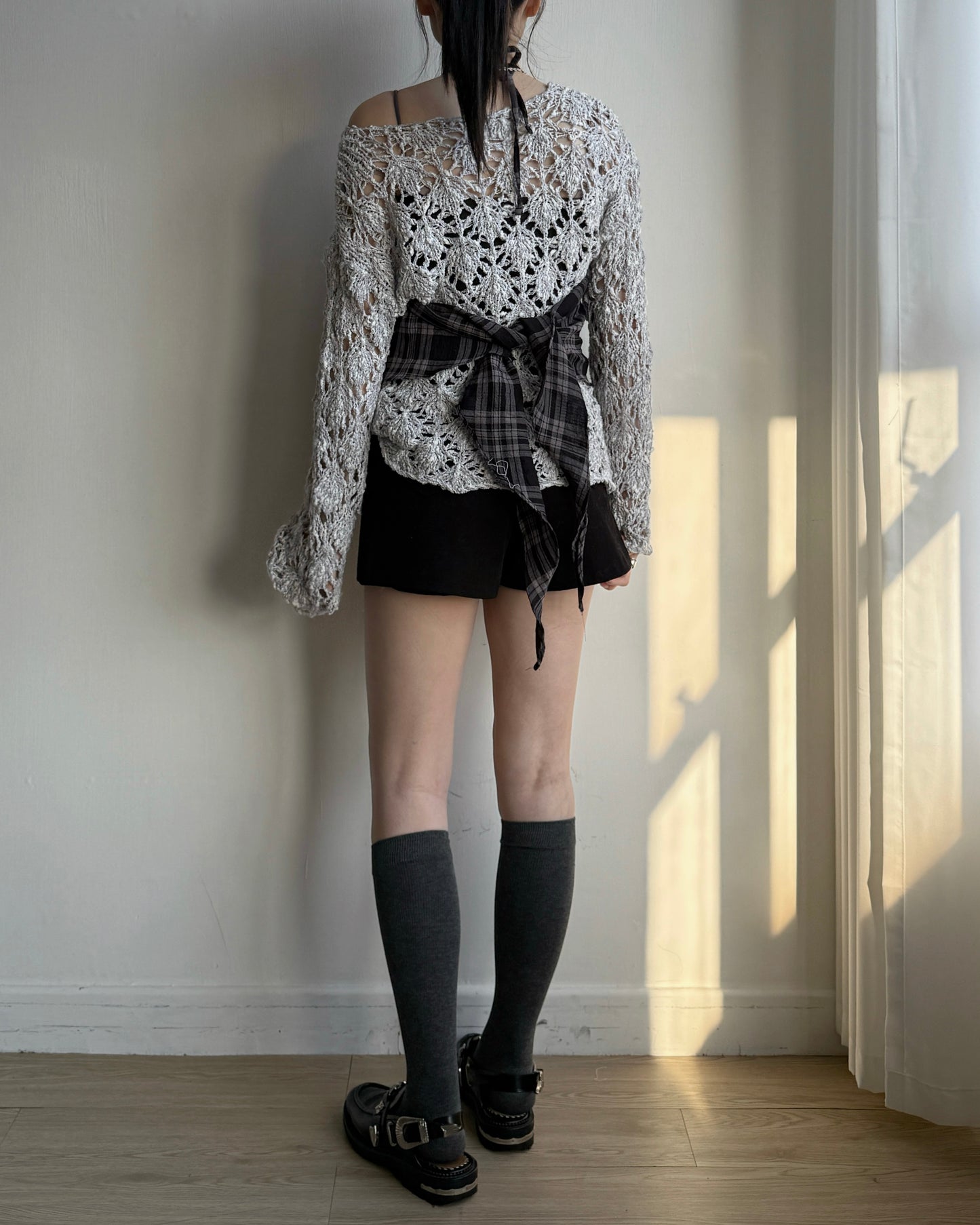 VT279 Check Scrunchie Blouse - Navy | Black