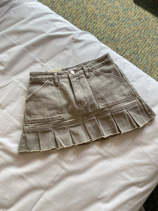 SK186 Pleated Mini Skirt - Beige