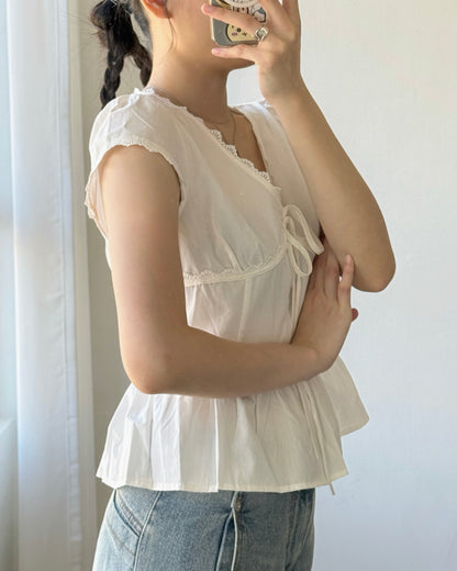 TP598 Lace Flared Blouse - White | Navy