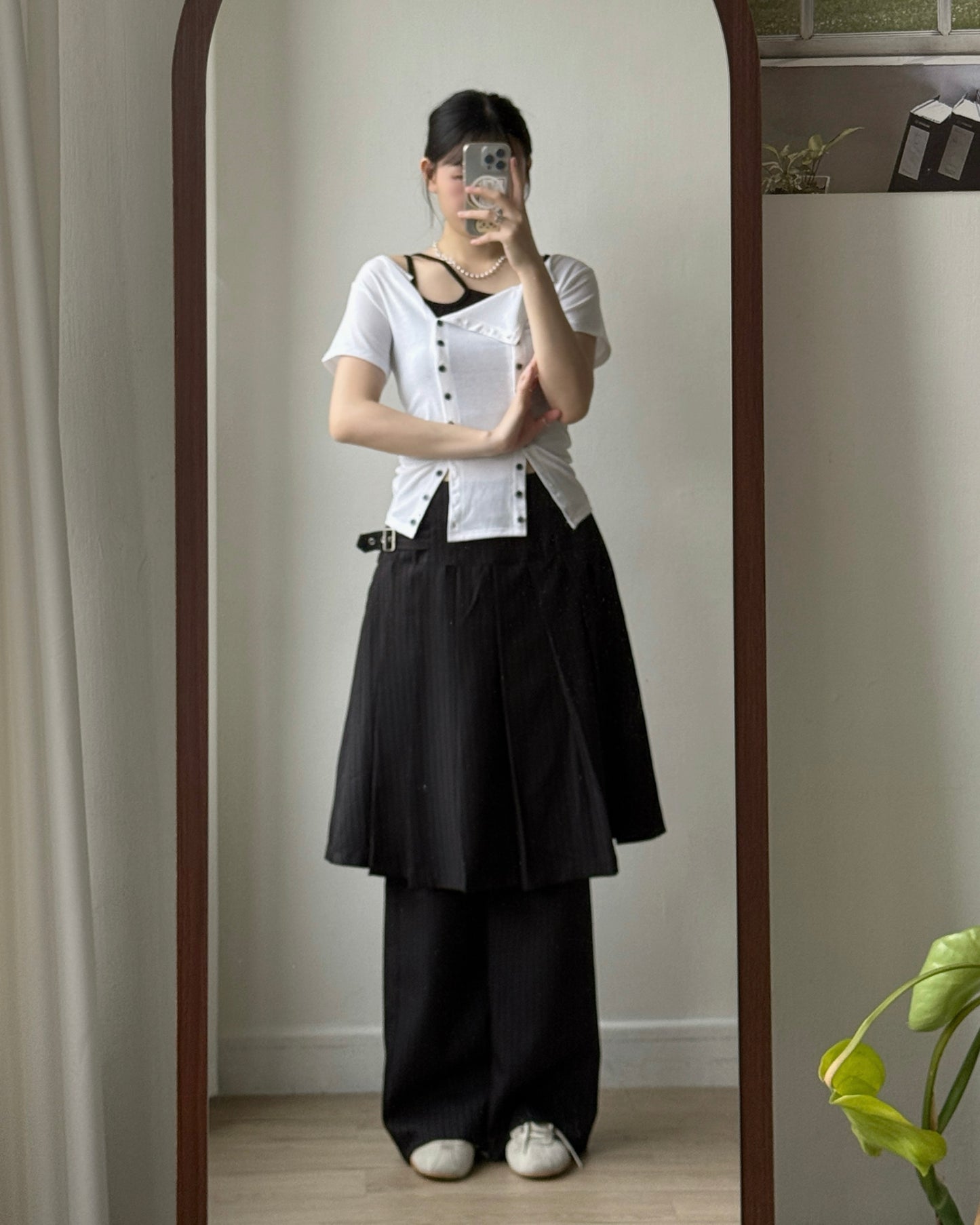 TP588 Button Tee - White | Black