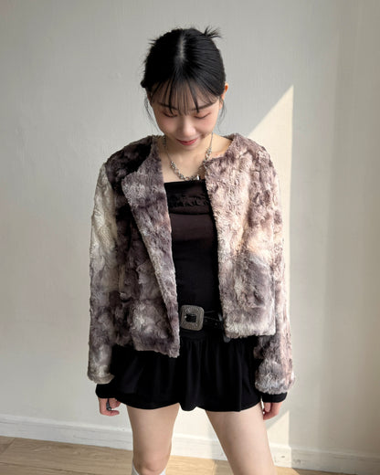 JK044 Mixed Fur Jacket - Khaki | Gray