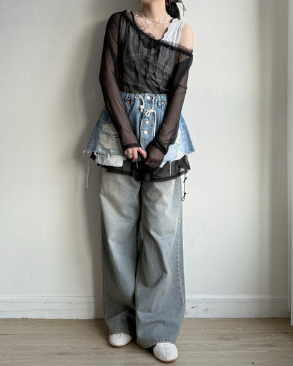 SK217 Denim Layered Skirt