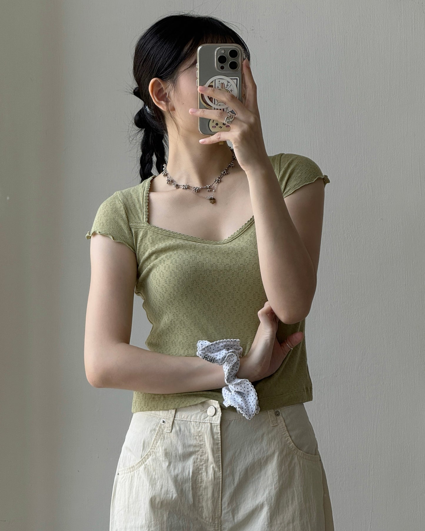 TP602 Breezy Textured Square Top - Green | White | Gray