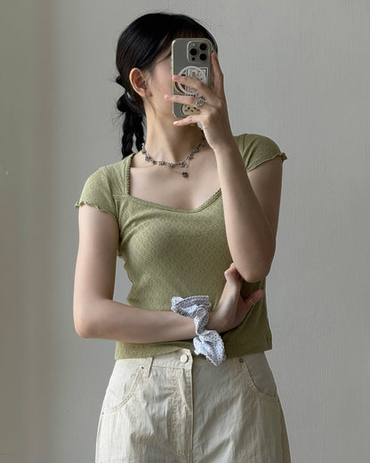 TP602 Breezy Textured Square Top - Green | White | Gray