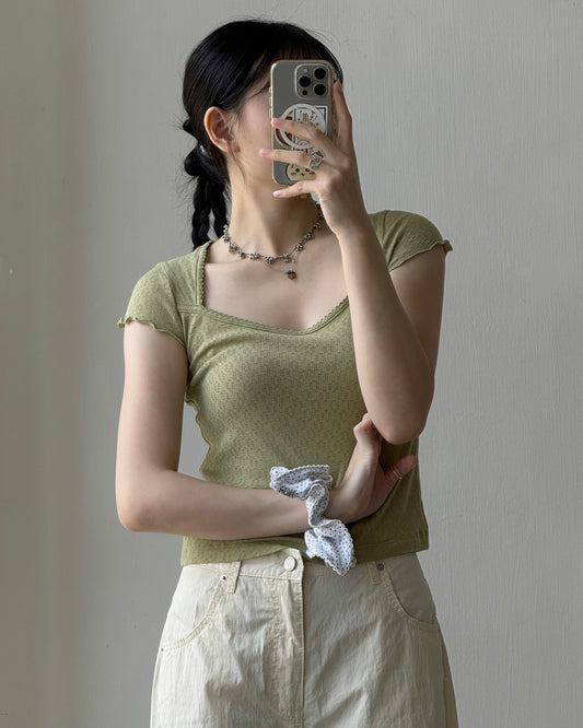 TP602 Breezy Textured Square Top - Green | White | Gray