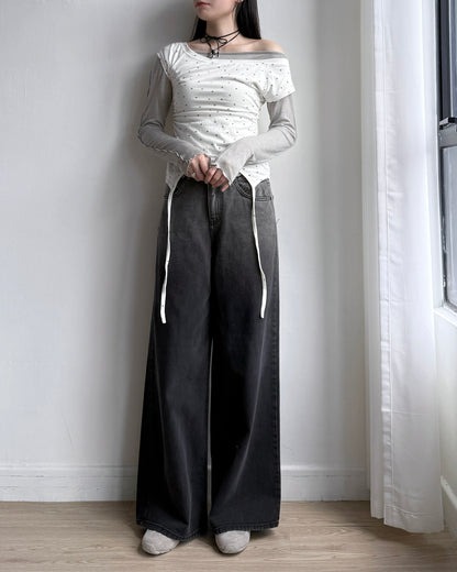 🩵牛仔褲限定優惠 JN060 Washed Wide Jeans - Brown | Drak Gray
