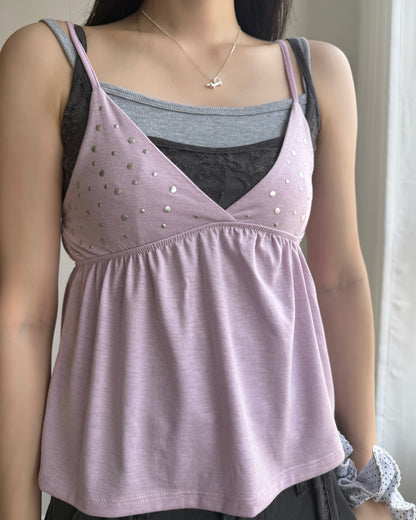 VT315 Beaded Frill Vest - Black | Pink