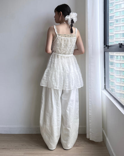 JN059 Flying Needle Wide Pants - White