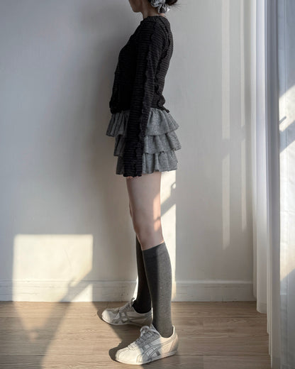 SK208 蛋糕小短裙褲 - Ivory | Grey