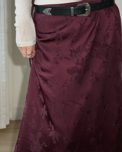 SK229 Floral Jacquard Maxi Skirt - White | Wine | Black