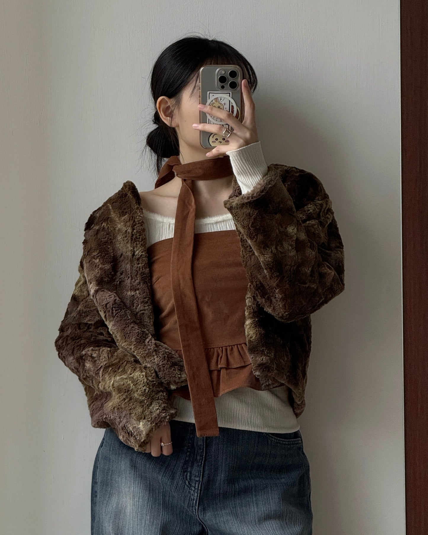 JK044 Mixed Fur Jacket - Khaki | Gray