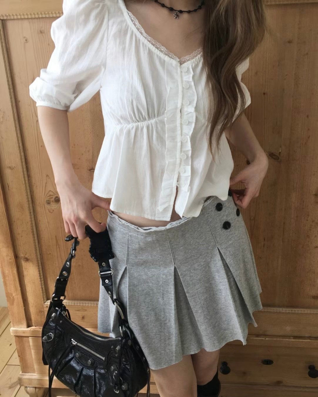 SK220 Pleated Skirt - Gray | Black