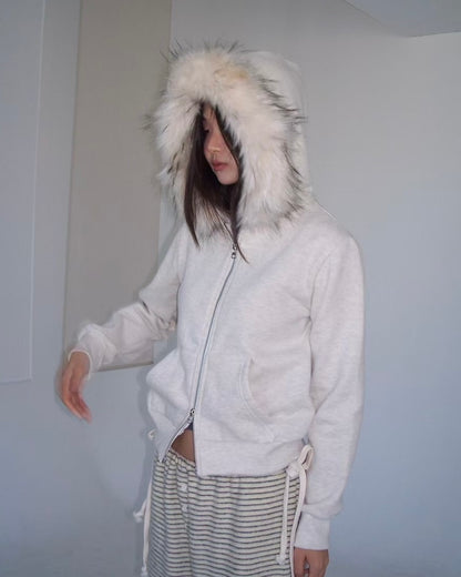 JK043 Trimmed Zip-up Jacket - Ivory | Gray