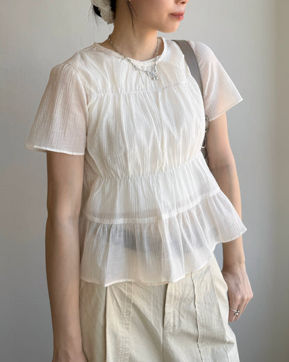 TP525 Frill Blouse - Ivory | Black
