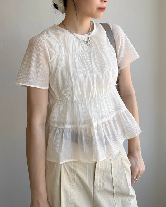 TP525 Frill Blouse - Ivory | Black