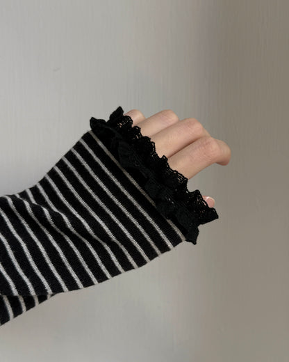 TP569 Striped Lace Top - Gray | Black