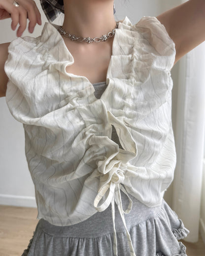 VT251 Sunny Vest Blouse - Ivory | Black