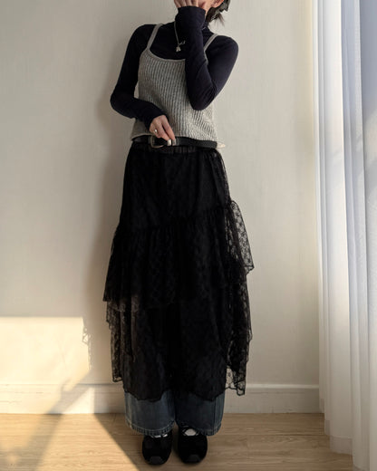 SK209 Lace Layer Skirt - White | Black