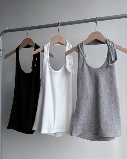 VT273 Hole Halter Top - Gray | White | Black