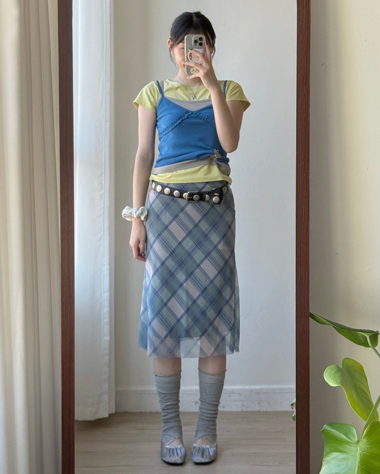 SK226 Checked Midi Skirt - Blue | Beige