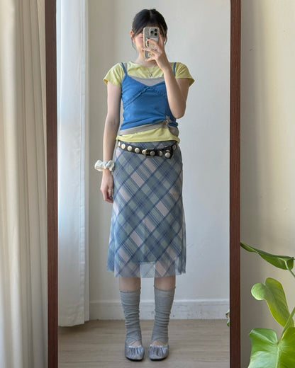 SK226 Checked Midi Skirt - Blue | Beige
