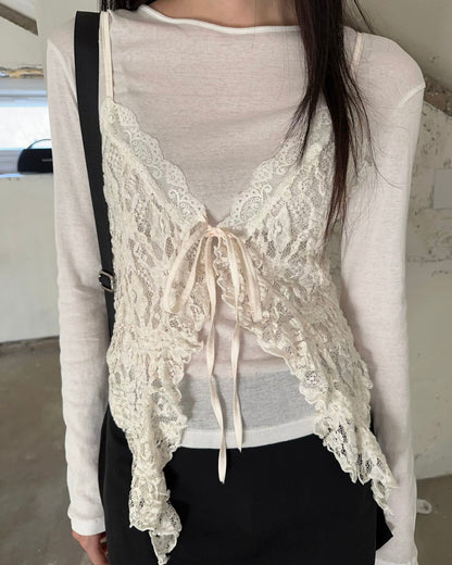 VT281 Lace Frill Vest - Ivory | Gray | Black