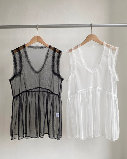 VT237 Sheer Vest - White | Black