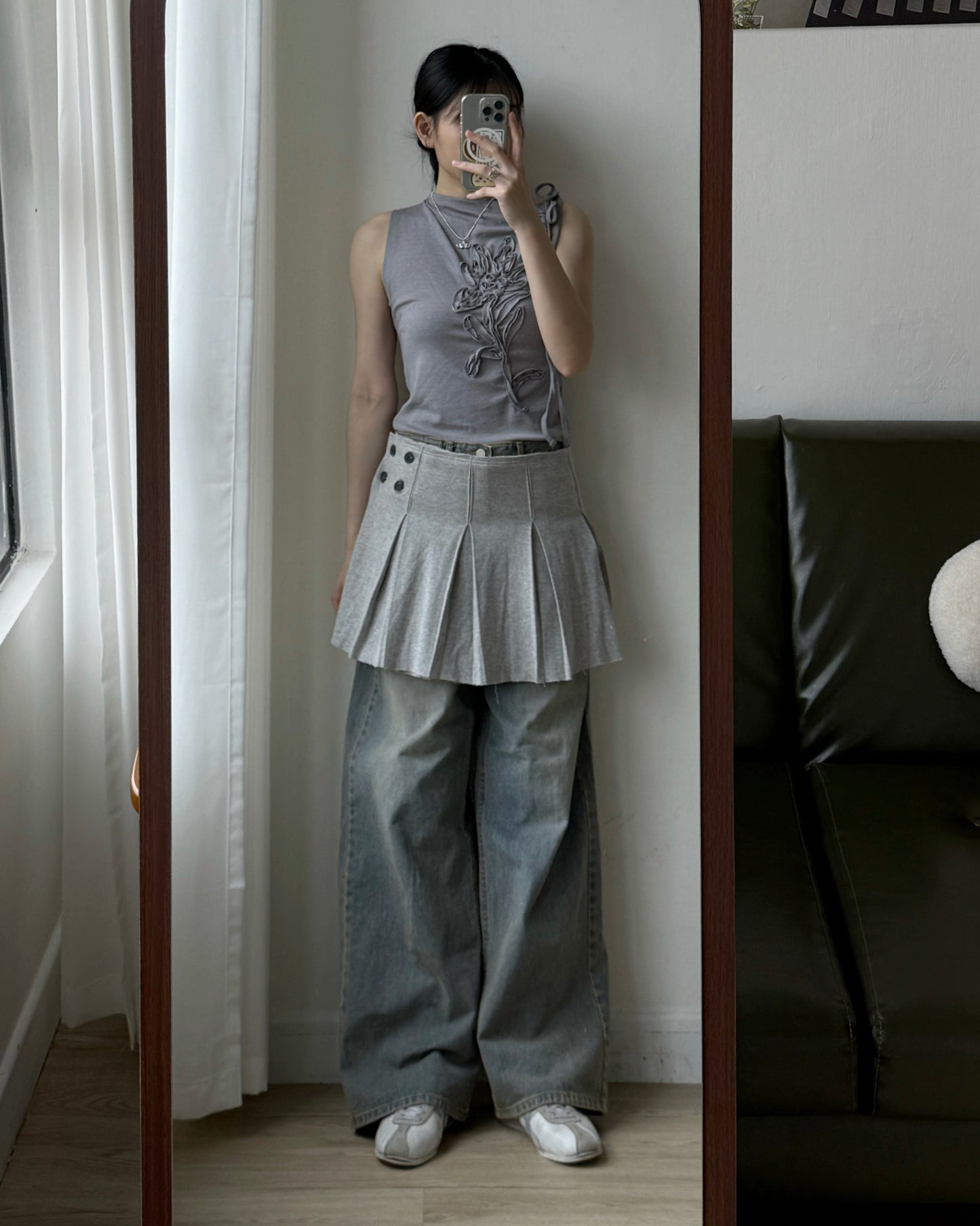 SK220 Pleated Skirt - Gray | Black