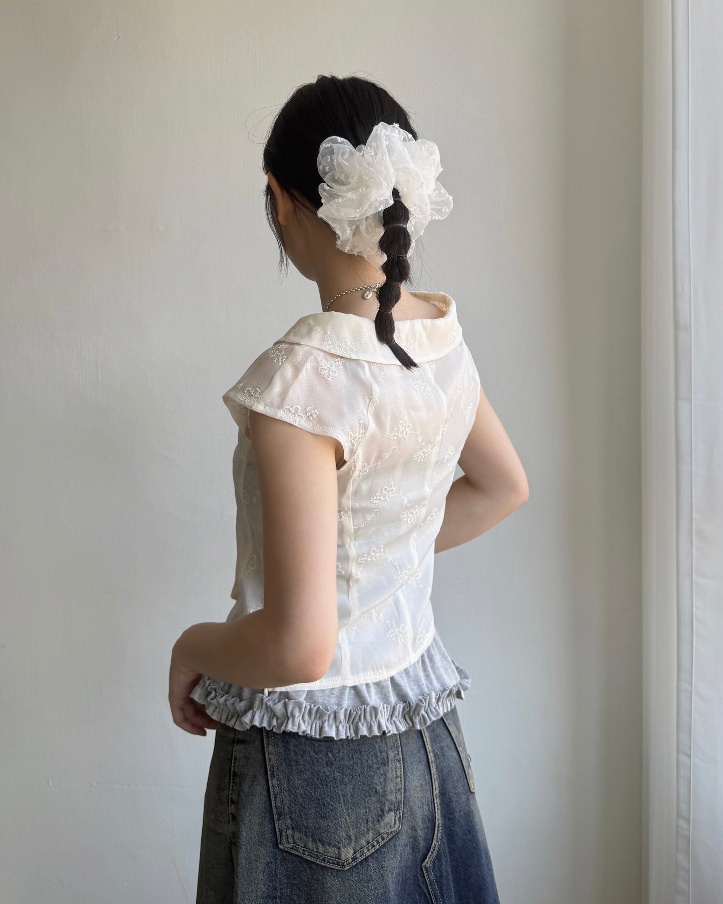 TP534 Floral Embroidered Blouse - Ivory | Black