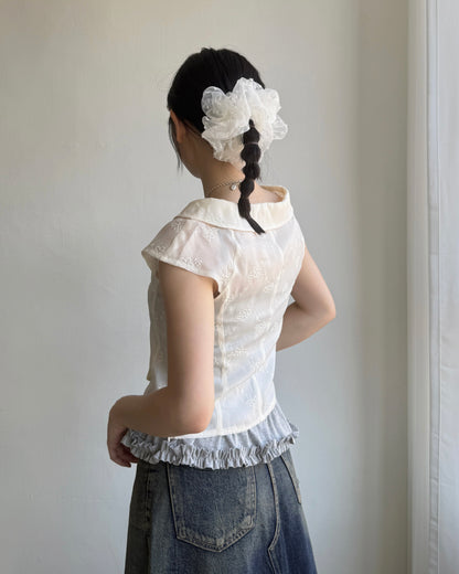 TP534 Floral Embroidered Blouse - Ivory | Black