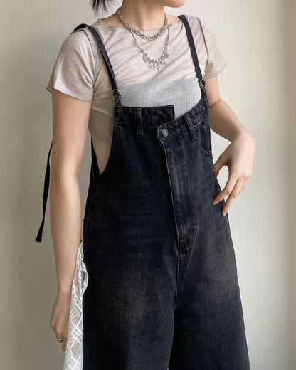 DS275 Unbalanced Overalls Denim Pants