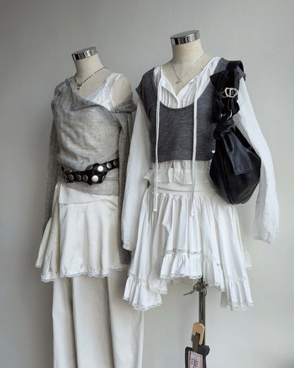 TP620 Pintuck Tie Blouse - Black | White