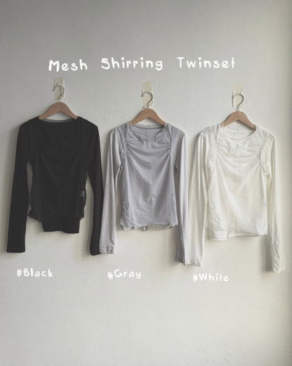 TP577 Mesh Shirring Twinset - White | Gray | Black