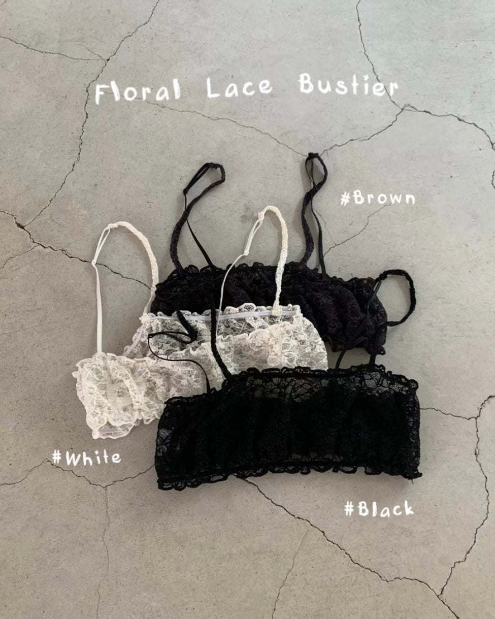 VT318 Floral Lace Bustier - White | Brown | Black