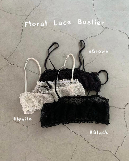 VT318 Floral Lace Bustier - White | Brown | Black