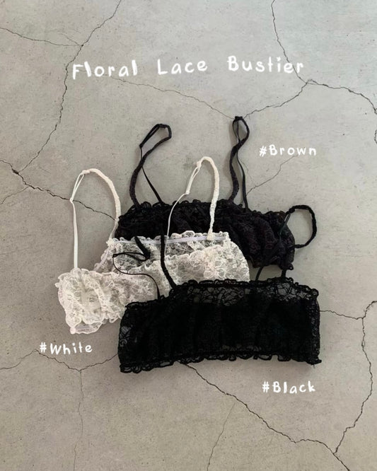 VT318 Floral Lace Bustier - White | Brown | Black