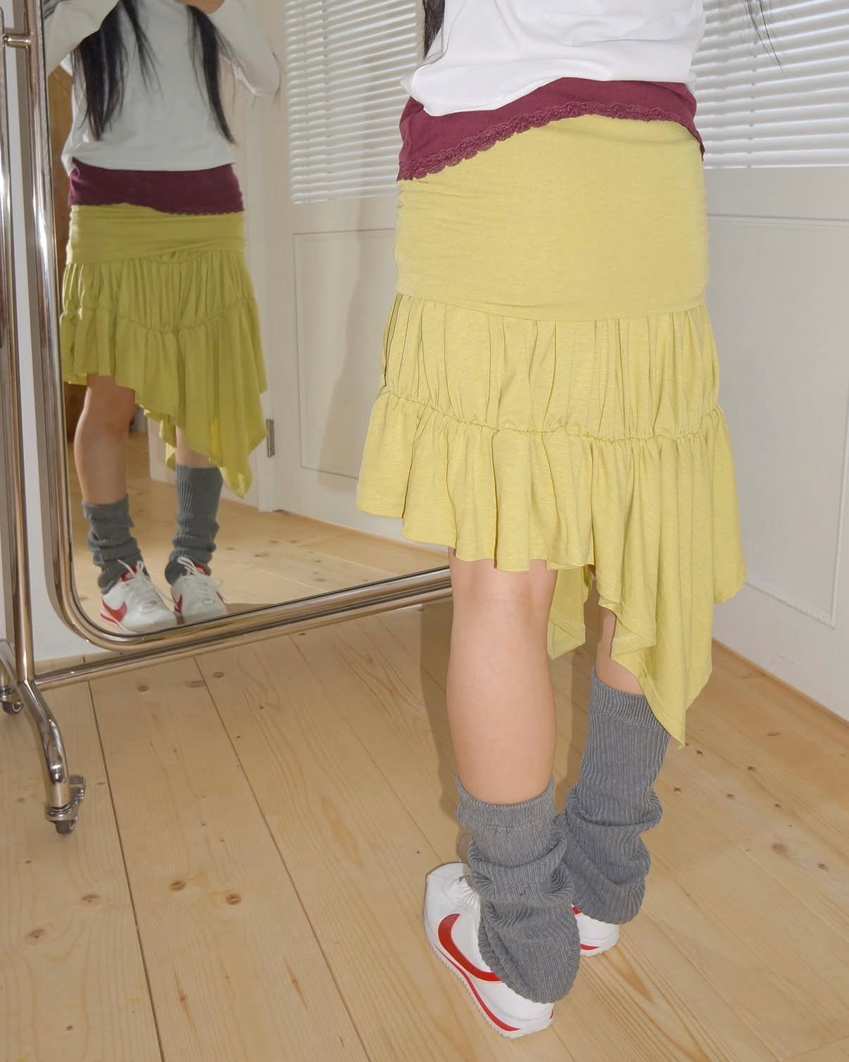 SK227 2Way Shirring Skirt&OPS - Lime | Green | White