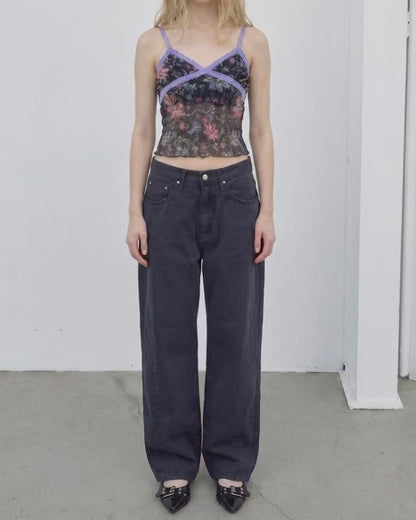 VT333 Floral Sheer Vest - Khaki | Navy