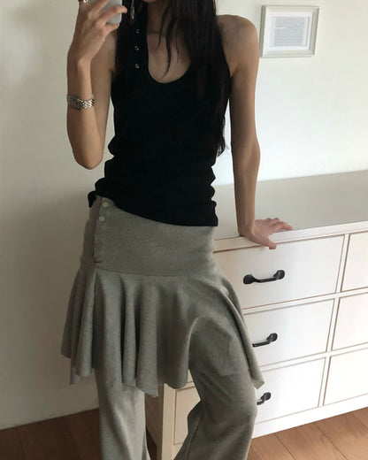 VT273 Hole Halter Top - Gray | White | Black